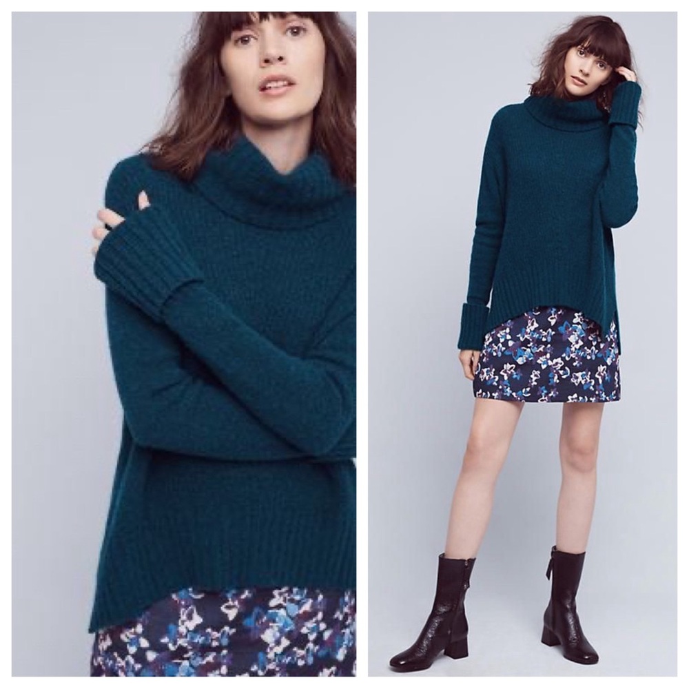 Anthropologie Teal Cowl Neck Sweater
